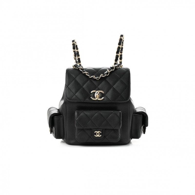 CHANEL MASTER SHINY CAVIAR QUILTED SMALL POCKETS DRAWSTRING BACKPACK BLACK (21.5*19.5*12cm)