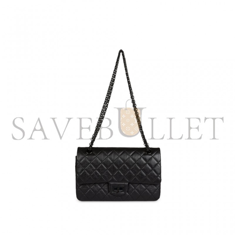 CHANEL MASTER AGED CALFSKIN QUILTED 2.55 REISSUE FLAP SO BLACK A37587 (28*19.5*7.5cm)