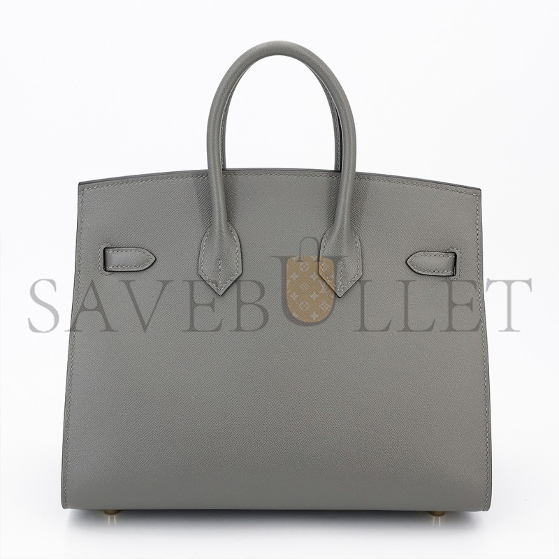 HERMES MASTER BIRKIN 25 OUTSEAM 0L GRIS MEYER CUMULONIMBUS GRAY LEATHER GOLD BUTTON 9117444335 (25*20*13cm)