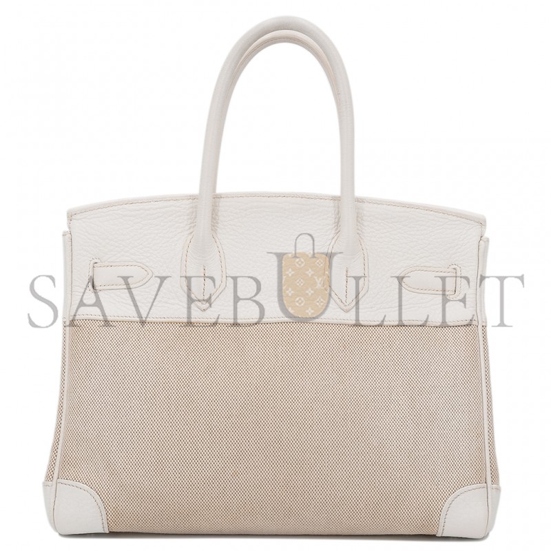 HERMES BIRKIN 35 COWHIDE WHITE CANVAS SILVER BUCKLE BAG 10080269 (35*24*18cm)