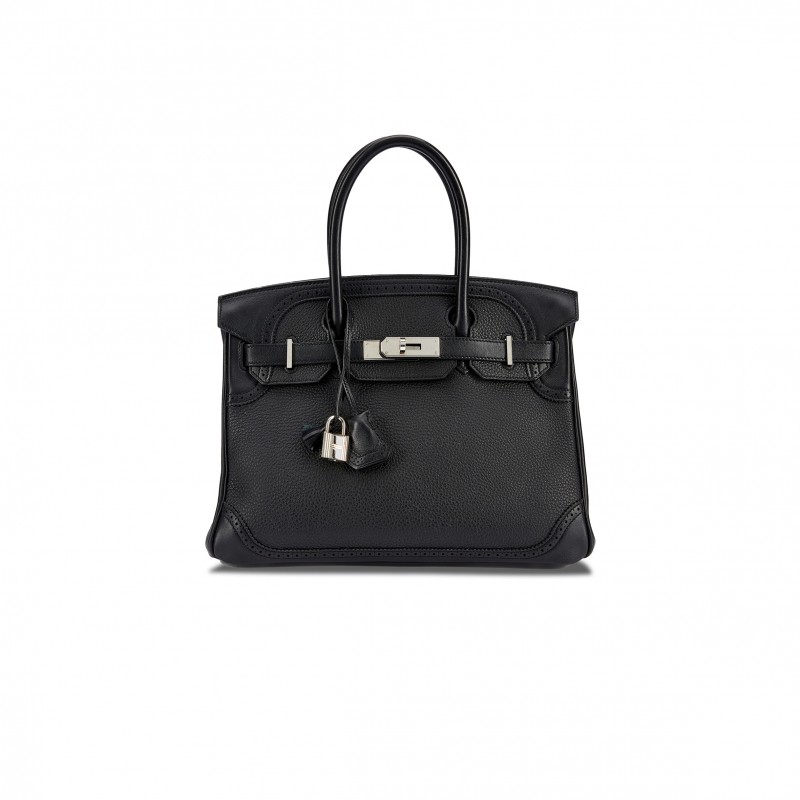 HERMES BIRKIN 30 WIFT WITH TOGO LEATHER BLACK SILVER BUCKLE BAG 195482 (30*22*15cm)