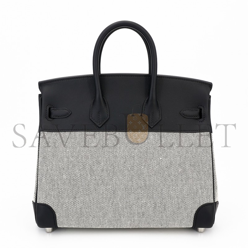 HERMES MASTER BIRKIN 25 89 BLACK NOIR CANVAS SWIFT LEATHER SILVER BUCKLE 8023220073 (25*20*13cm)