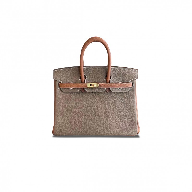 HERMES BIRKIN 25 OUT DOOR LEATHER ELEPHANT GRAY GOLDEN BROWN 9768963 (25*20*13cm)
