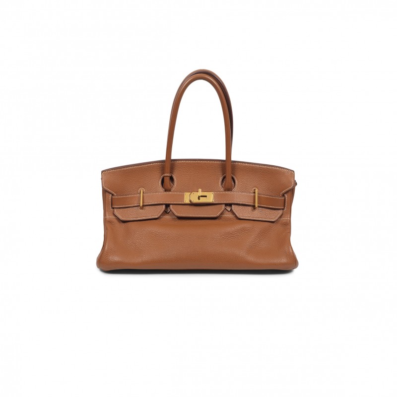 HERMES SHOULDER BIRKIN 42 TOGO GOLDEN BROWN LEATHER GOLD BUCKLE BAG 116571 (42*21*16cm)