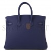 HERMÈS MASTER BIRKIN 25 OFFICIER 73 SAPPHIRE BLUE SILVER BUCKLE 3038857128 (25*20*13cm)