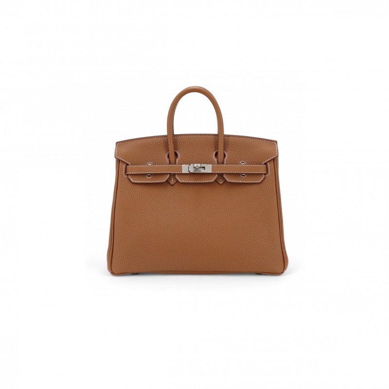 HERMÈS MASTER BIRKIN 25 TOGO LEATHER GOLD BROWN SILVER BUCKLE BAG H028369CK37  (25*20*13cm)