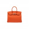 HERMES MASTER BIRKIN 25 TOGO LEATHER ORANGE SILVER BUCKLE BAG 521791 (25*20*13cm)