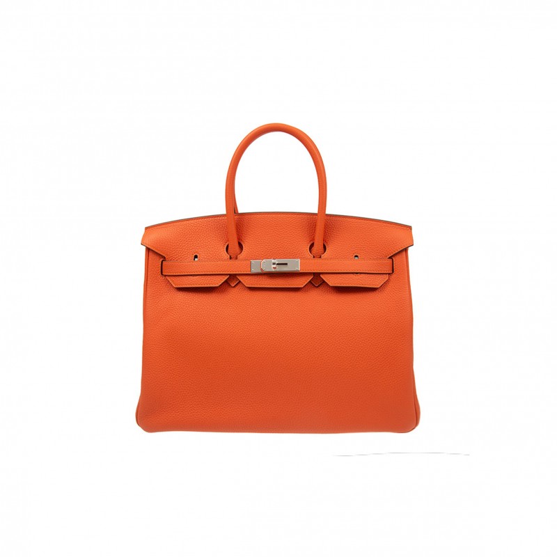 HERMES MASTER BIRKIN 25 TOGO LEATHER ORANGE SILVER BUCKLE BAG 521791 (25*20*13cm)