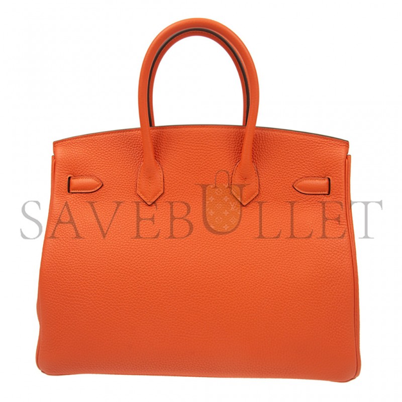 HERMES MASTER BIRKIN 25 TOGO LEATHER ORANGE SILVER BUCKLE BAG 521791 (25*20*13cm)