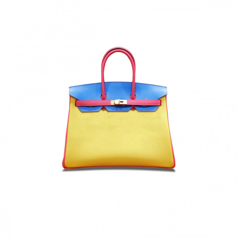 HERMES MASTER BIRKIN 30 TOGO LEATHER LEMON YELLOW HEAVEN BLUE PEACH PINK GOLD BUCKLE 5701559583 (30*23*15cm)