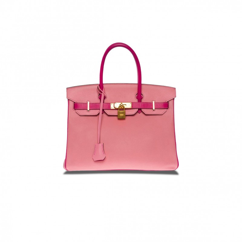 HERMES MASTER BIRKIN 30 TOGO LEATHER CHERRY PINK AND PEACH HORSESHOE ENGRAVED GOLD BUCKLE HANDBAG 101220 (30*23*15cm)