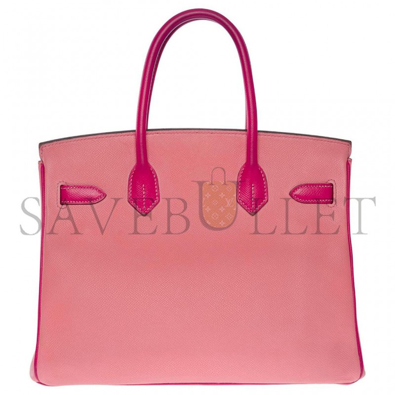 HERMES MASTER BIRKIN 30 TOGO LEATHER CHERRY PINK AND PEACH HORSESHOE ENGRAVED GOLD BUCKLE HANDBAG 101220 (30*23*15cm)