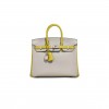 HERMÈS BIRKIN 25 SWIFT LEATHER PEARL GREY LEMON YELLOW SILVER BUCKLE BAG 3237 (25*20*13cm)