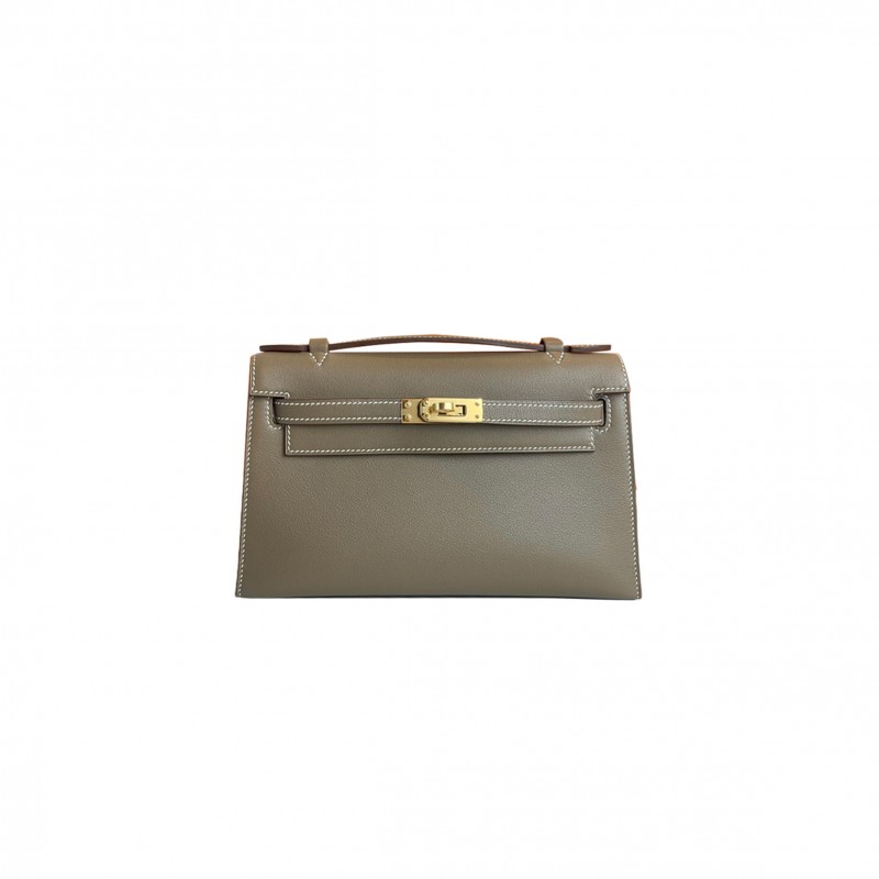 HERMES MASTER MINI KELLY GENERATION ELEPHANT GRAY SWIFT LEATHER GOLD BUCKLE (22*14*7cm) 