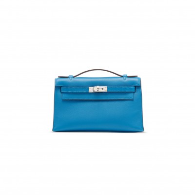 HERMES A MYKONOS SWIFT LEATHER KELLY POCHETTE WITH PALLADIUM HARDWARE (22*14*7cm) 