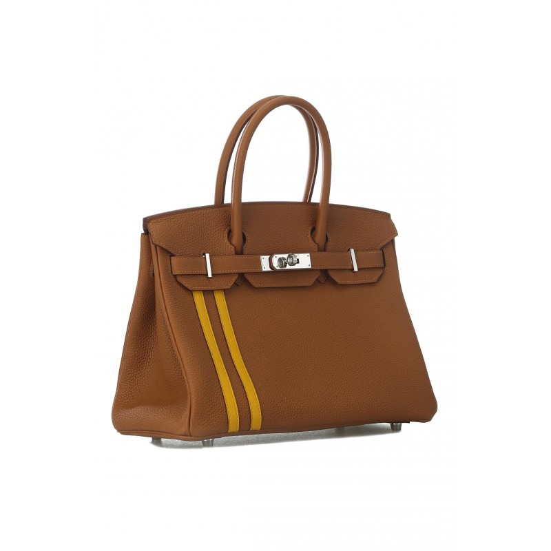 HERMÈS MASTER BIRKIN 30 TOGO LEATHER GOLDEN BROWN WITH AMBER YELLOW AND SILVER BUCKLE BAG H028365CC04 (30*22*15cm)