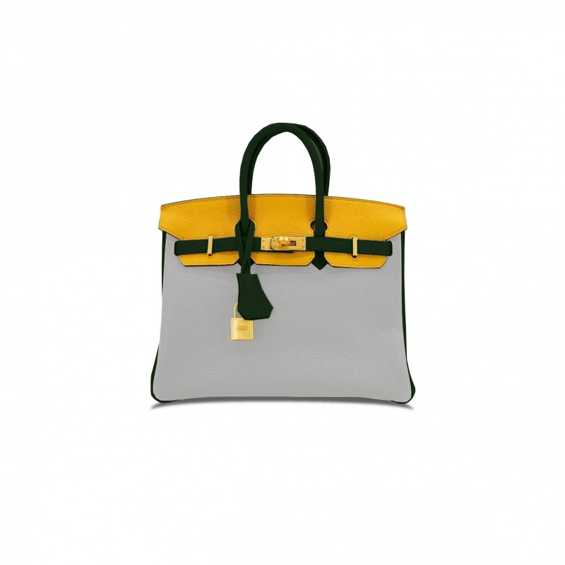 HERMES BIRKIN 40 TOGO LEATHER HANDBAG PEARL GRAYOLIVE GREEN GOLD BUCKLE 27194131 (40*36*26cm)