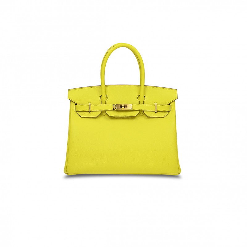 HERMES BIRKIN 30 EPSOM LEATHER LEMON YELLOW GOLD BUCKLE HIGH END BAG H028369CC9R (30*23*15cm)
