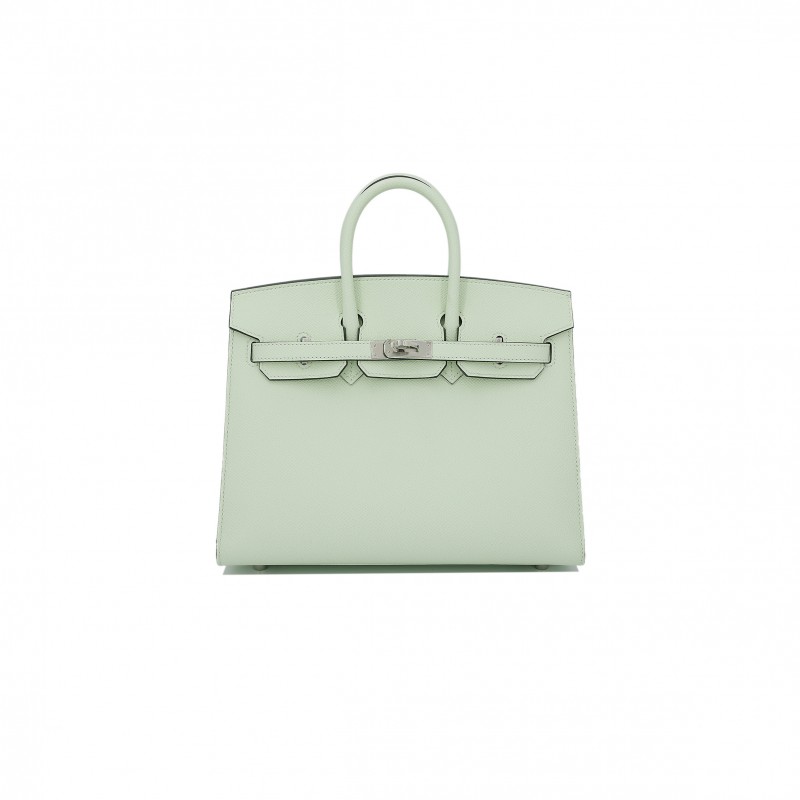 HERMES BIRKIN 25 EPSOM LEATHER BUBBLE GREEN SILVER BUCKLE HANDBAG 2933218830672 (25*20*13cm)