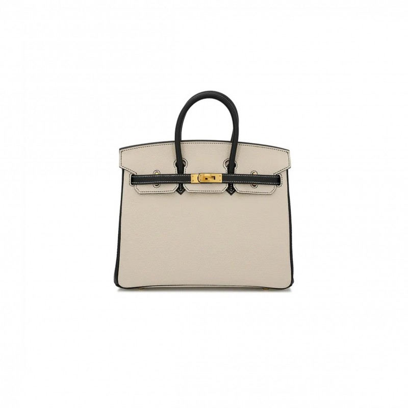 HERMES BIRKIN 25 EPSOM MILKSHAKE WHITE TINWARE GREY GOLD BUCKLE BAG H028368CK3S (25*20*13cm)
