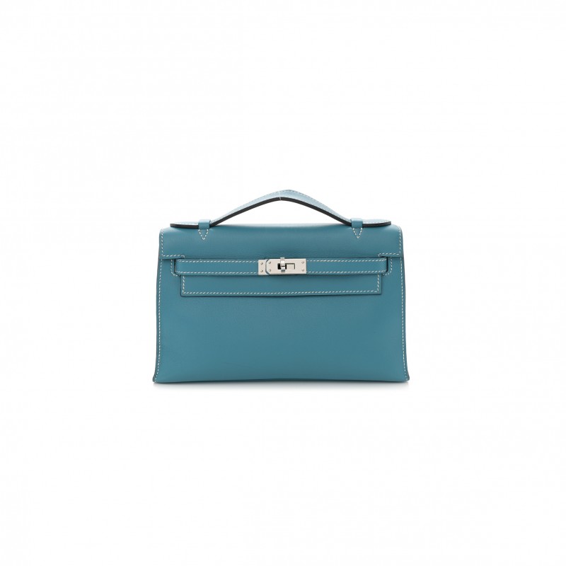 HERMÈS SWIFT KELLY POCHETTE CLUTCH BLUE JEAN (22*14*7cm) 