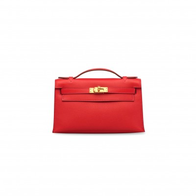 HERMÈS LEATHER KELLY POCHETTE WITH GOLD HARDWARE (22*14*7cm) 