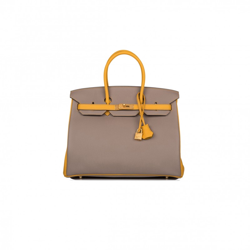 HERMES MASTER BIRKIN 30 EPSOM TRENCH COAT GREY AND AMBER SILVER BUCKLE BAG H028369CK65 (30*23*15cm)