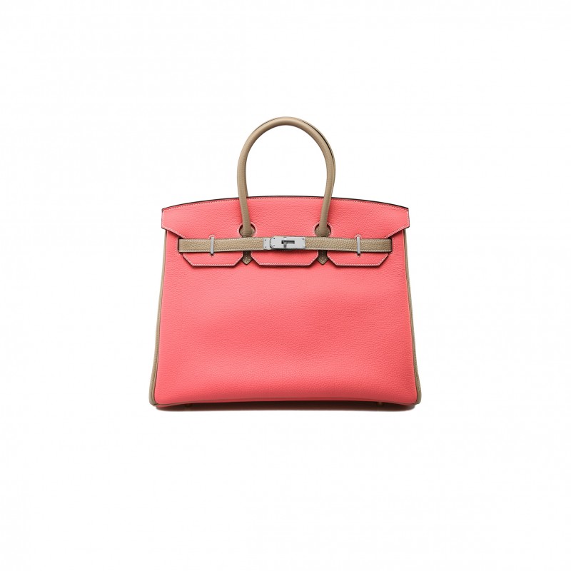 HERMES BIRKIN 30 EPSOM LIPSTICK PINK AND ELEPHANT GREY SILVER BUCKLE BAG H028369CK61 (30*23*15cm)