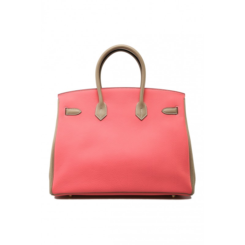 HERMES BIRKIN 30 EPSOM LIPSTICK PINK AND ELEPHANT GREY SILVER BUCKLE BAG H028369CK61 (30*23*15cm)
