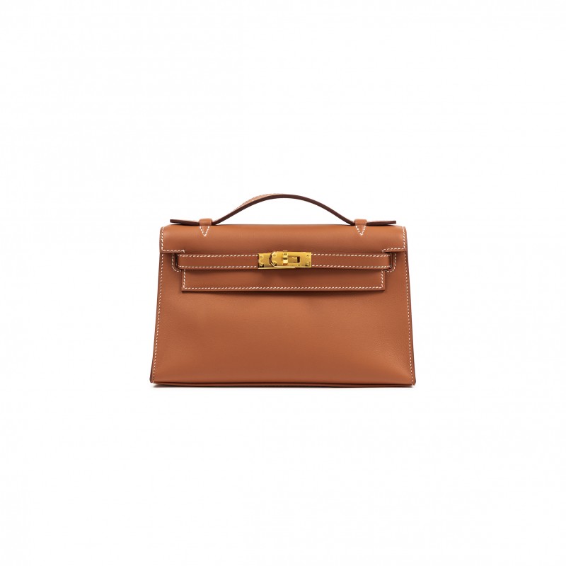 HERMÈS MASTER GOLD SWIFT KELLY POCHETTE GOLD HARDWARE (22*14*7cm) 