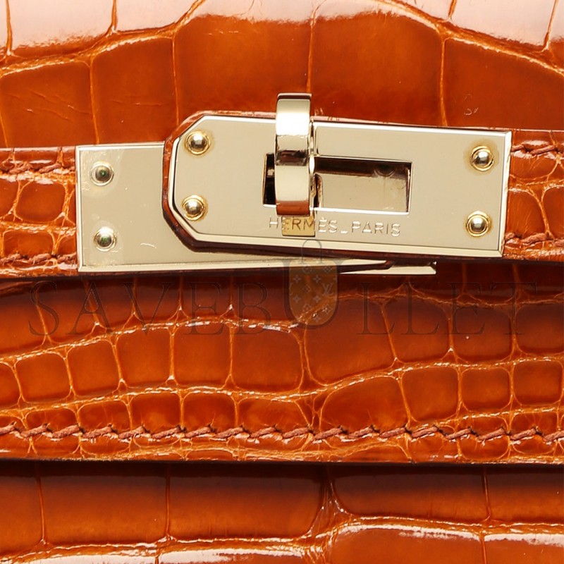 HERMÈS MASTER PAIN DÉPICE ALLIGATOR KELLY POCHETTE WITH PERMABRASS HARDWARE (22*14*7cm) 