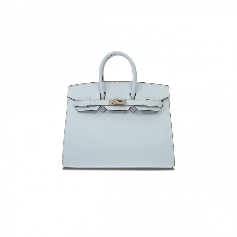 HERMÈS BIRKIN 25 SWIFT LEATHER FOG BLUE SILVER BUCKLE H049362CK21 (25*20*13cm)