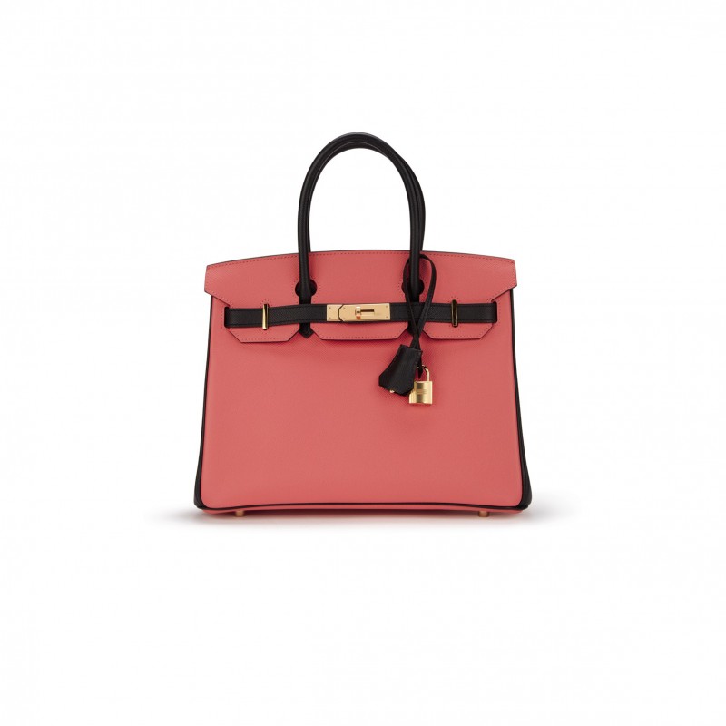 HERMÈS BIRKIN 25 CHEVRE LEATHER MILKSHAKE PINK AND BLACK GOLD BUCKLE BAG H028361CC69 (25*20*13cm)
