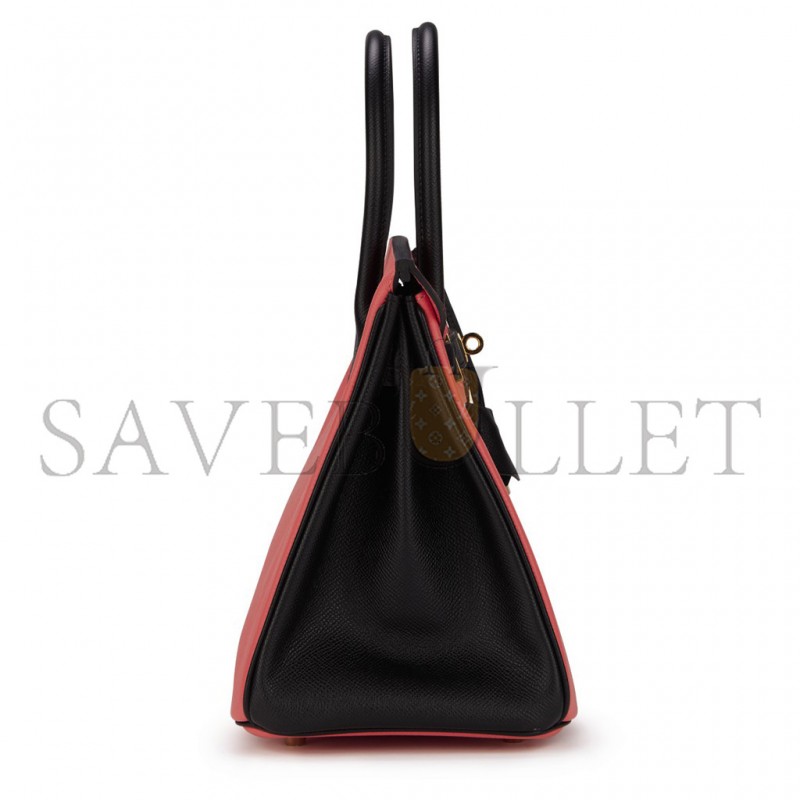 HERMÈS BIRKIN 25 CHEVRE LEATHER MILKSHAKE PINK AND BLACK GOLD BUCKLE BAG H028361CC69 (25*20*13cm)