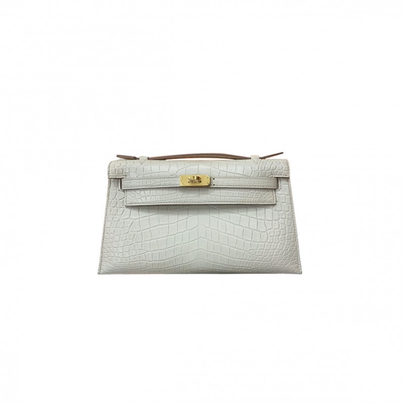 HERMÈS MASTER KELLY MINI CROCODILE MILKSHAKE PLATINUM BUCKLE (22*14*7cm) 