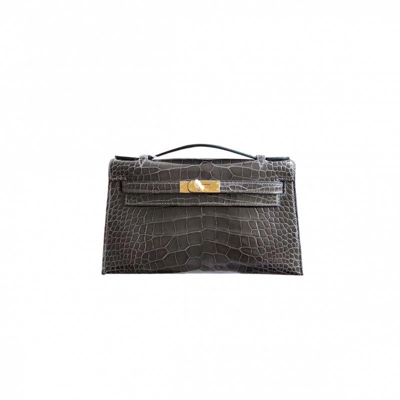 HERMÈS MASTER MINI KELLY GLOSSY CROCODILE LEATHER CLUTCH (22*14*7cm) 