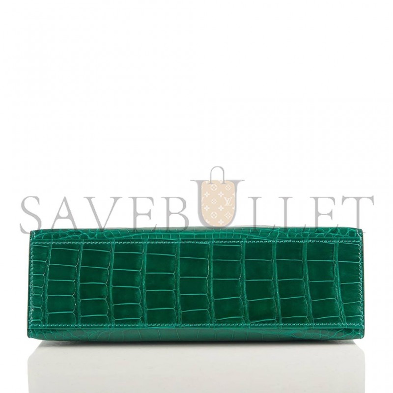 HERMÈS MASTER EMERALD SHINY ALLIGATOR MINI KELLY POCHETTE (22*14*7cm) 