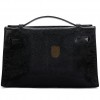 HERMÈS MASTER  BLACK SHINY NILOTICUS LIZARD KELLY POCHETTE GOLD HARDWARE (22*14*7cm) 