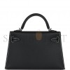 HERMÈS MINI KELLY II BLACK VERSO EPSOM PALLADIUM HARDWARE (19*12*5.5cm)
