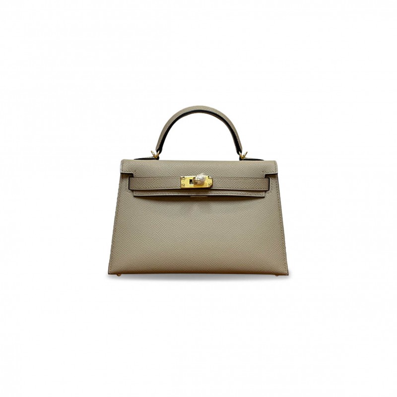 HERMÈS MINI KELLY II EPSOM TURTLEDOVE GRAY GOLD BUCKLE (19*12*5.5cm) 