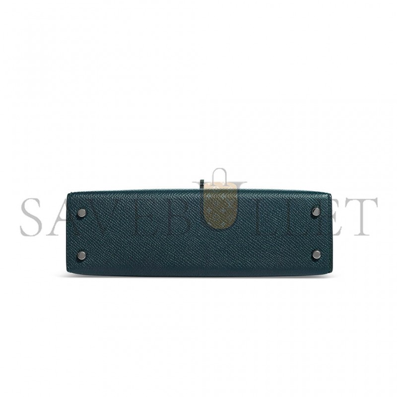 HERMÈS MINI KELLY IIEPSOM DUCK BLUE WITH PALLADIUM HARDWARE (19*12*5.5cm) 