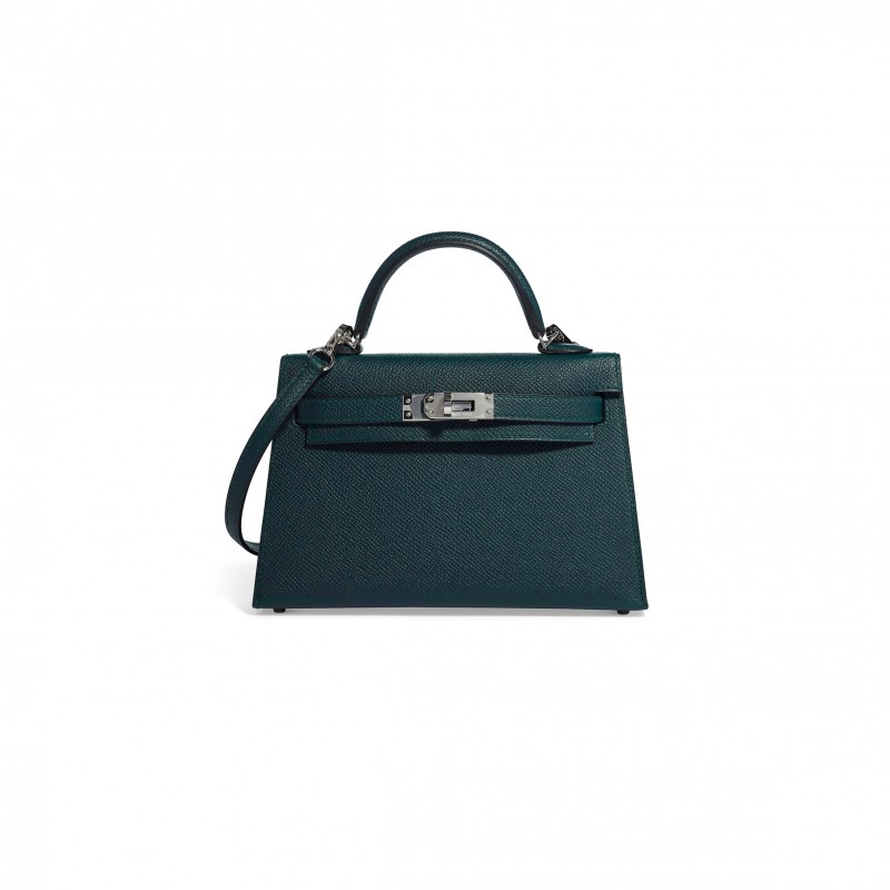 HERMÈS MINI KELLY IIEPSOM DUCK BLUE WITH PALLADIUM HARDWARE (19*12*5.5cm) 