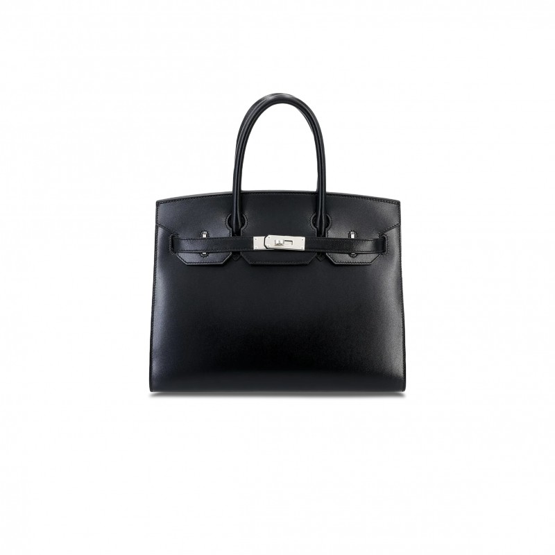 HERMÈS BIRKIN 30 BOX LEATHER BLACK SILVER BUCKLE H029281CK89 (30*22*15cm)