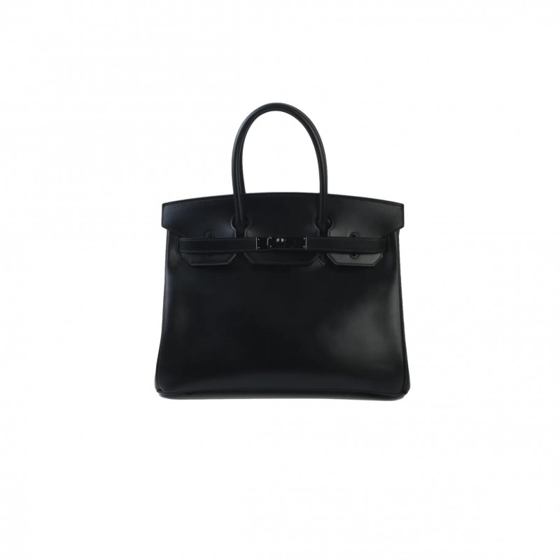 HERMES BIRKIN 30 BOX LEATHER BLACK BLACK BUCKLE BAG H079201CA89 (30*23*15cm)