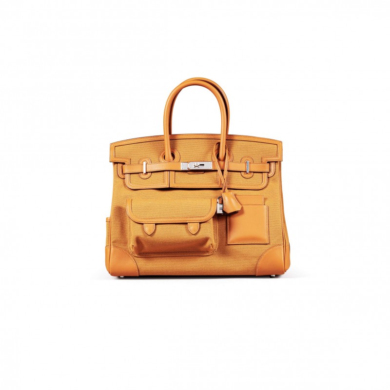 HERMES MASTER BIRKIN 35 CANVAS AND SWIFT LEATHER SESAME SILVER BUCKLE H079238CKVA (35*25*18cm)