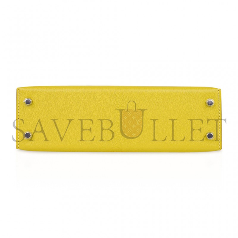 HERMÈS MINI KELLY II LIME CHEVRE LEATHER PALLADIUM HARDWARE (19*12*5.5cm) 