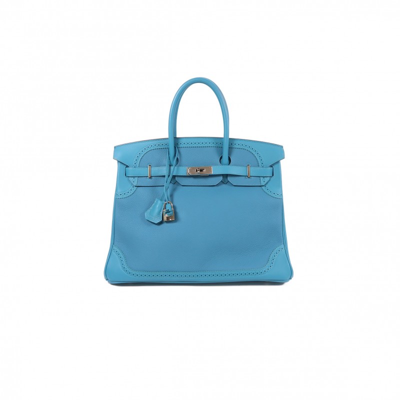 HERMÈS MASTER BIRKIN 35 SWIFT AND TOGO LACE SERIES DENIM BLUE SILVER BUCKLE H082650CK05 (35*28*18cm)
