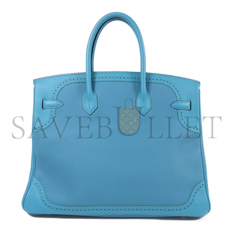 HERMÈS MASTER BIRKIN 35 SWIFT AND TOGO LACE SERIES DENIM BLUE SILVER BUCKLE H082650CK05 (35*28*18cm)