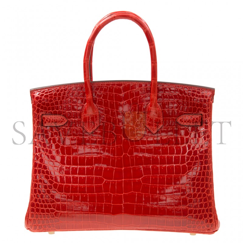 HERMÈS MASTER BIRKIN 25 CROCODILE LEATHER GLOSSY FLAG RED GOLD BUCKLE H041354CK6U (25*20*13cm)