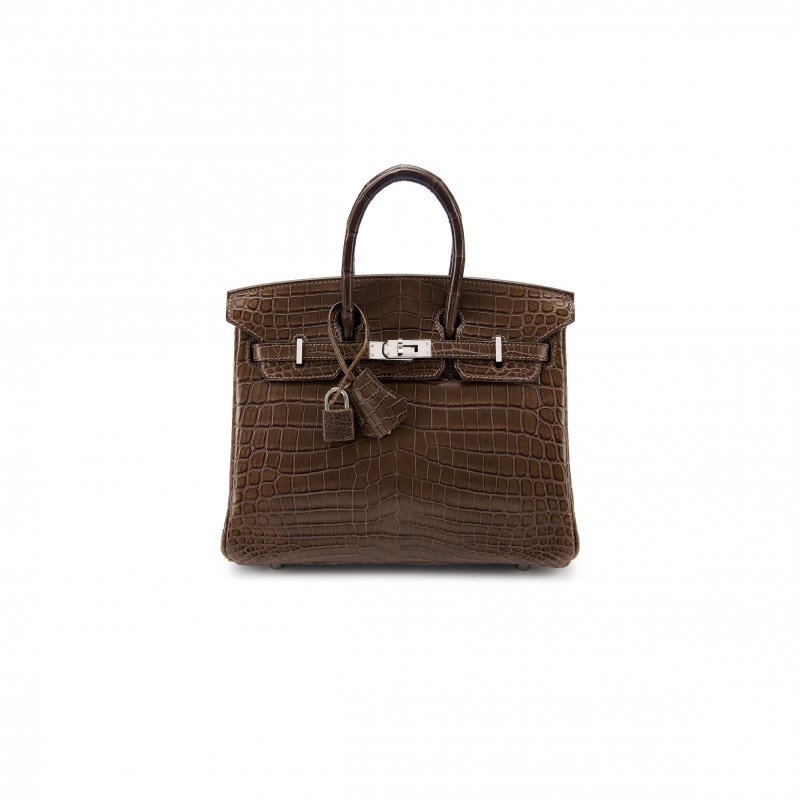 HERMÈS MASTER BIRKIN 25 CROCODILE LEATHER ELEPHANT GREY SILVER BUCKLE H041354CK63 (25*20*13cm)
